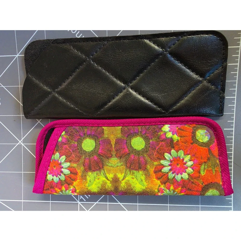 Vintage Quilted Black Faux Leather and Floral Soft Eyeglass Case Bundle 2pc